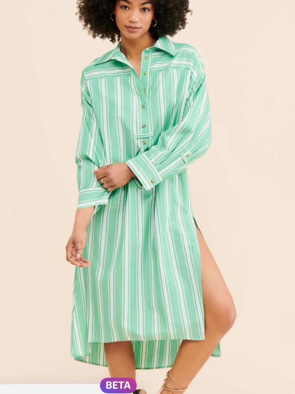 Anthropologie Long-Sleeve Popover
Midi Shirt Dress Mint Green/white
Strips LP/XL